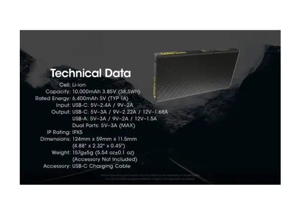 Nitecore wydajny Powerbank CARBO 10000, USB-C, 10000 mAh