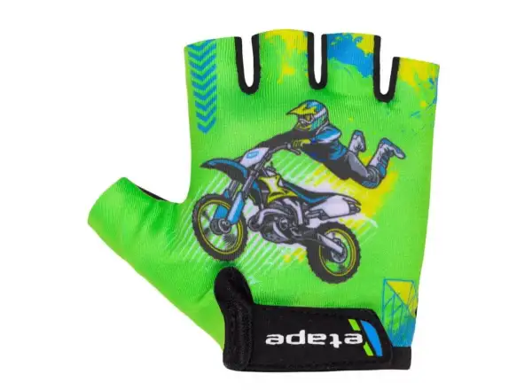 Etape Tiny dziecięce rękawice rowerowe krótkie zielona/motocykl