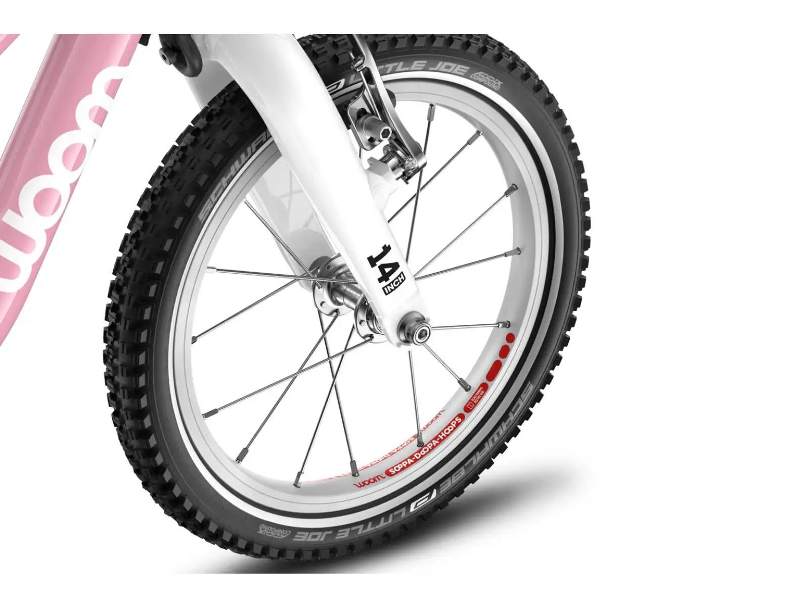 Woom GO 1 Plus dziecięcy rowerek biegowy 14" kolor Powder Pink