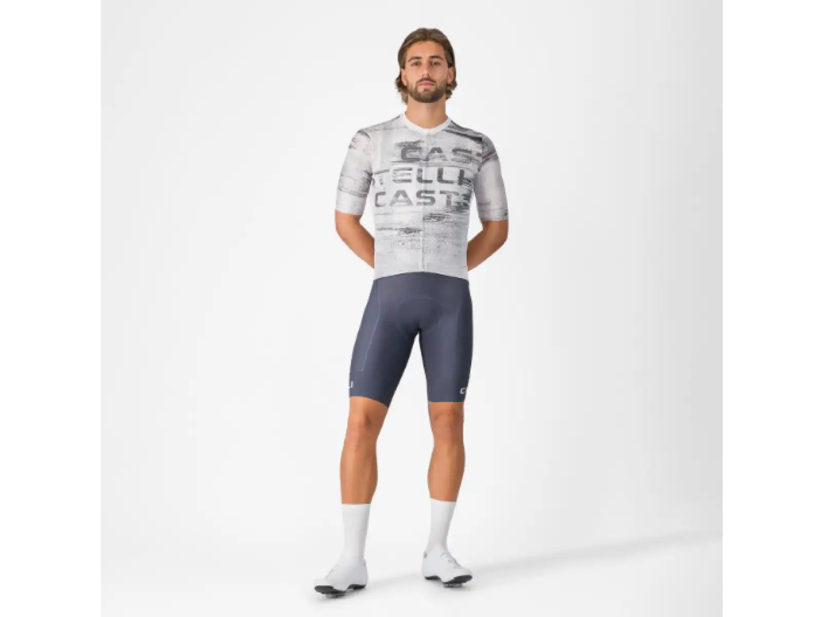 Castelli Stratus Logo męska koszulka z krótkim rękawem White/Smoky Gray