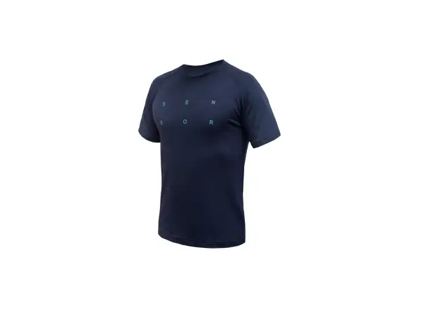 Sensor Merino Blend Typo męska koszulka z krótkim rękawem Deep Blue