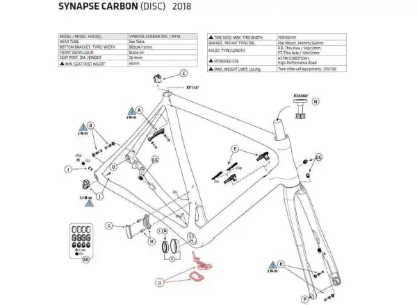 Cannondale Kit Synapse Carbon 2018 Dolne Ložisko Vedenie Kábla náhradná časť (CK3588U00OS)