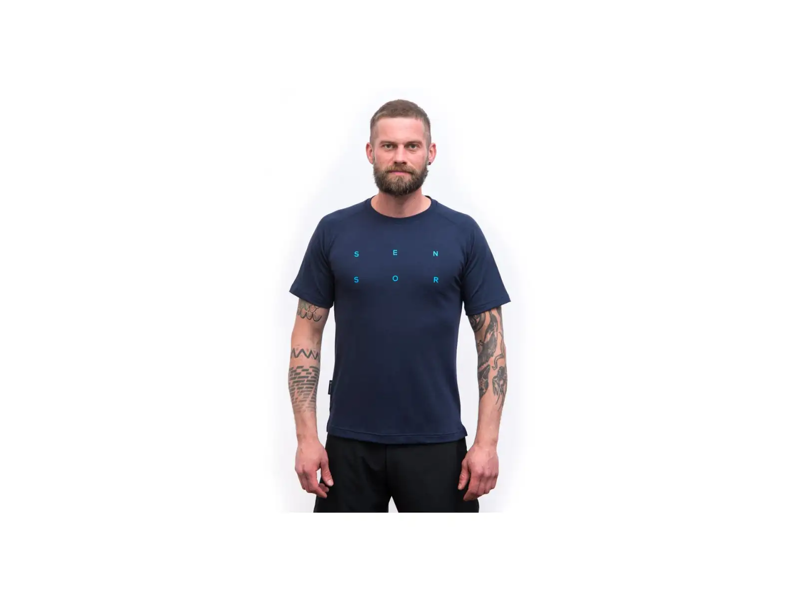 Sensor Merino Blend Typo męska koszulka z krótkim rękawem Deep Blue