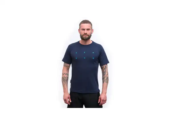Sensor Merino Blend Typo męska koszulka z krótkim rękawem Deep Blue