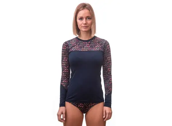 Sensor Merino Impress damska koszulka długi rękaw Deep Blue/Origami