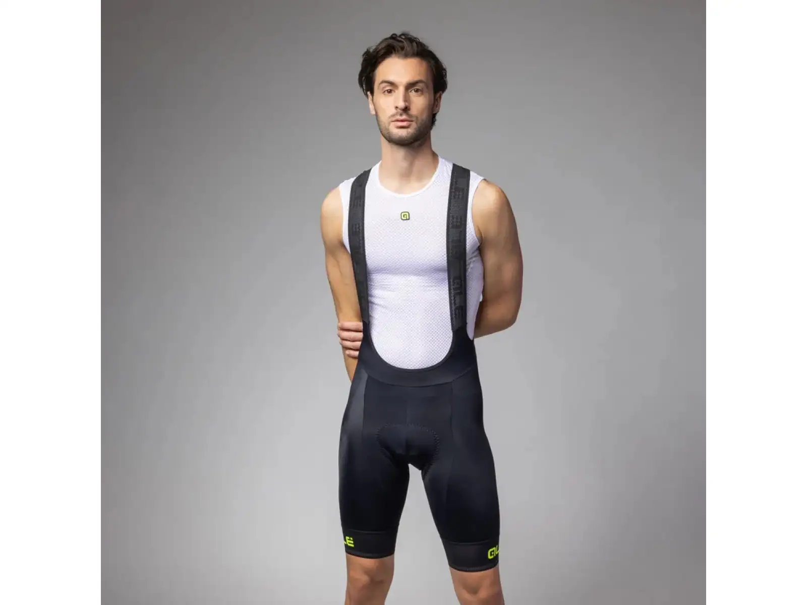 Alé Pragma Corsa 2.0 męskie spodenki z wkładką i szelkami Black/Fluo Yellow