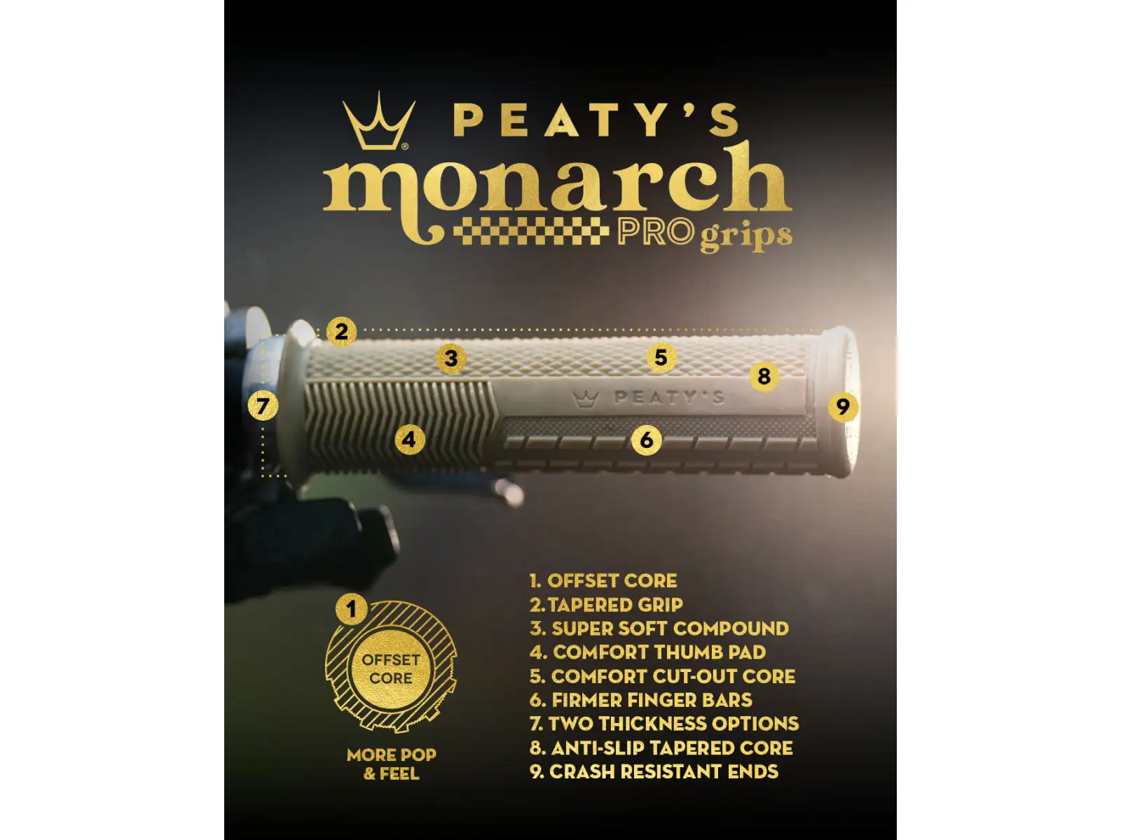 Peatys Monarch Pro Knurl Thin chwyty Black