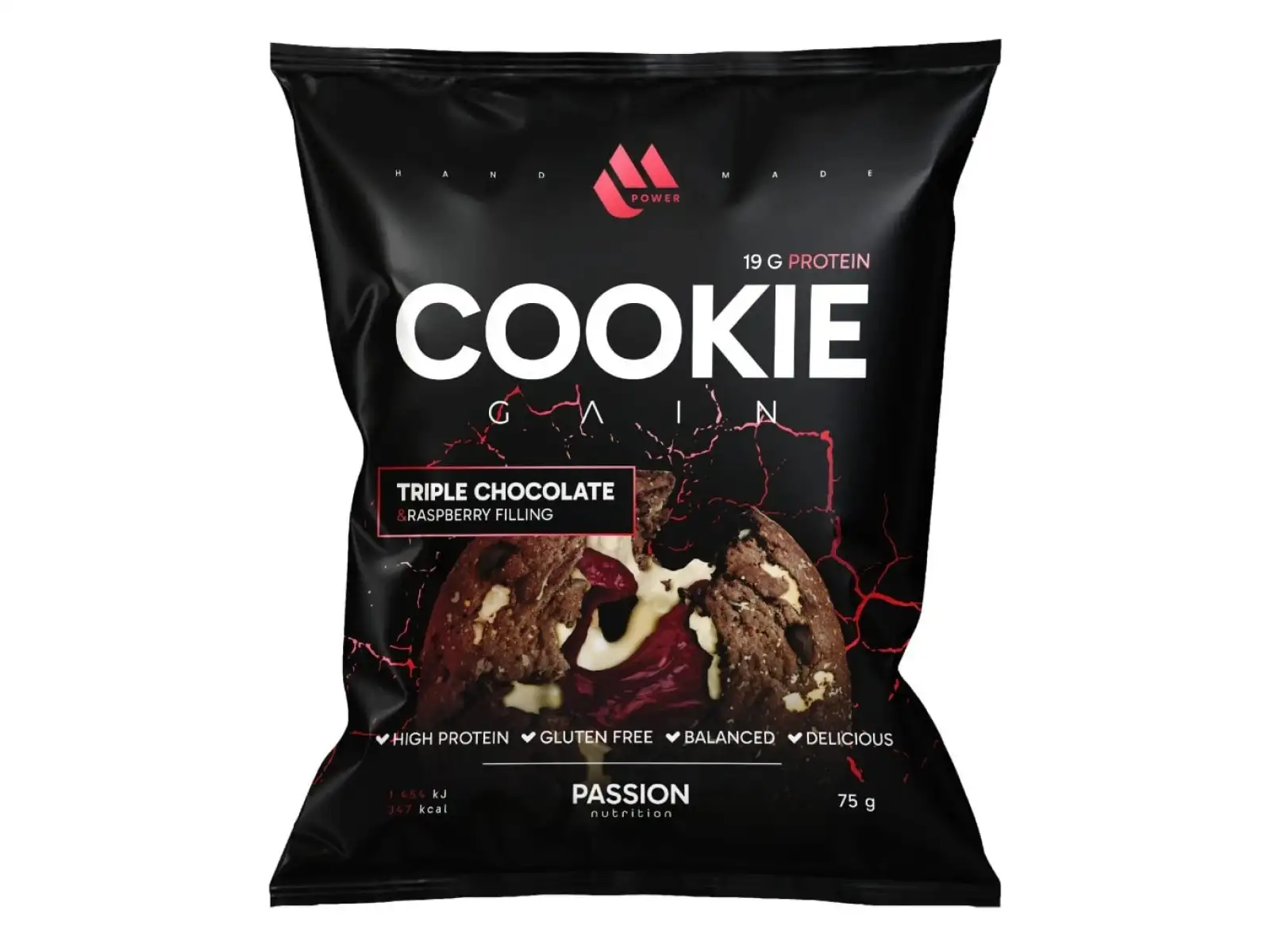Passion MPower Cookie Gain 75g Trzy rodzaje czekolady nadzienie malinowe