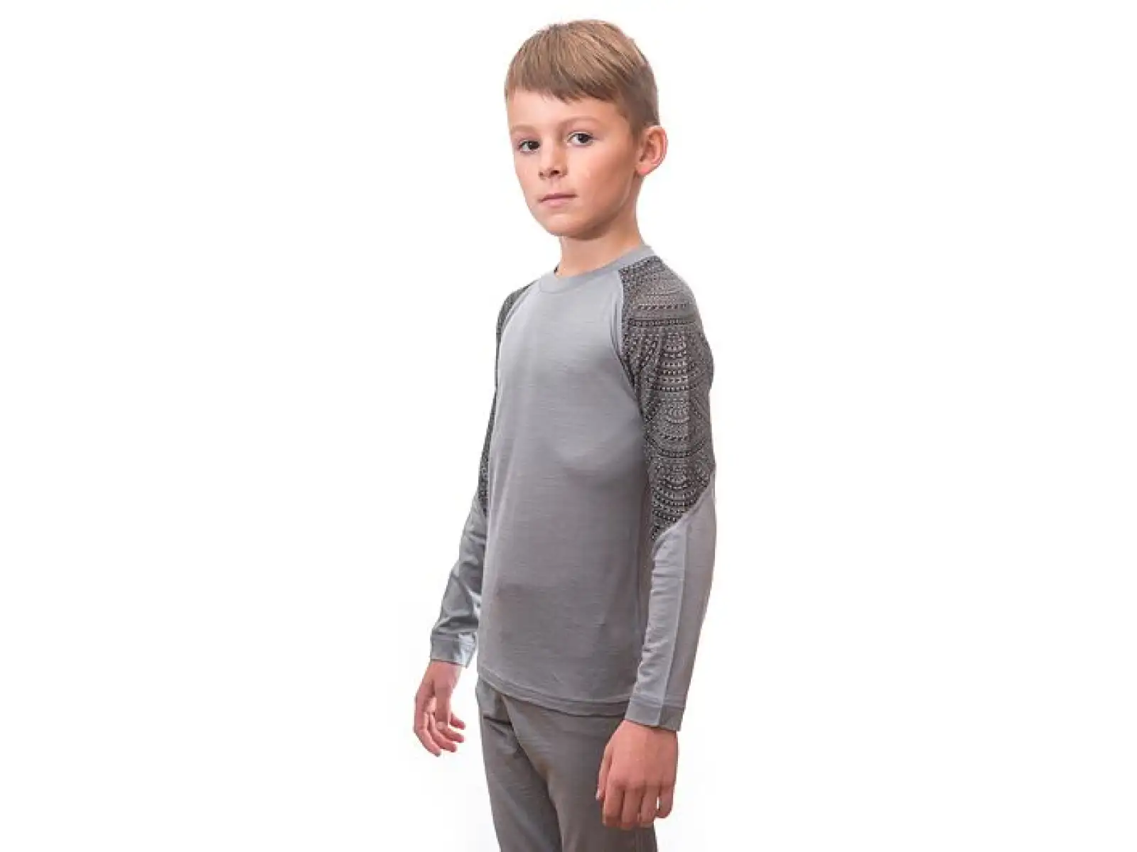 Sensor Merino Impress Set dziecięca koszulka długi rękaw + spodnie szary/Maori