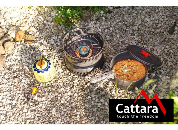 Cattara Trek zestaw naczyń z kuchenką i akcesoriami 9 sztuk