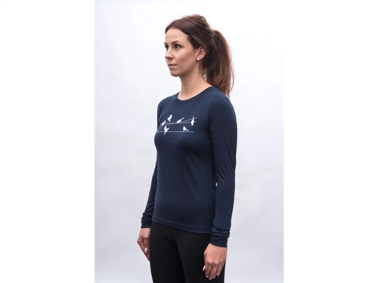 Sensor Merino Active Songbirds damska koszulka dlugi rekaw Deep Blue