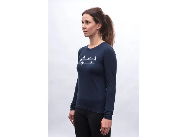 Sensor Merino Active Songbirds damska koszulka dlugi rekaw Deep Blue
