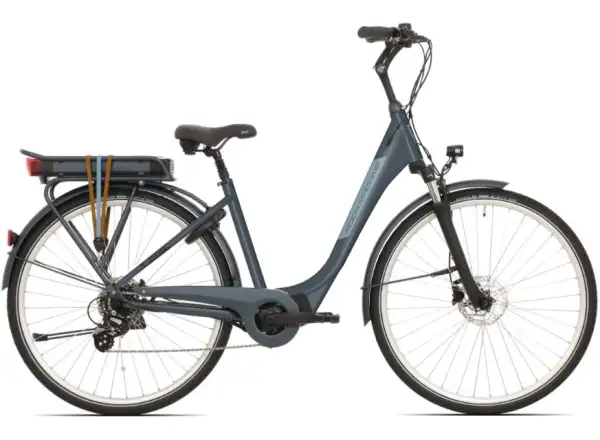 Rock Machine Cityride e100 SD miejski rower elektryczny Silver Stahl/Blue Silver