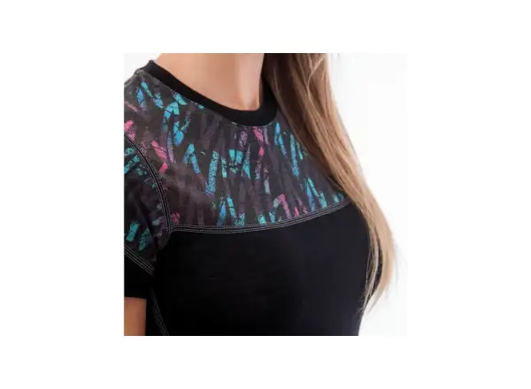 Sensor Merino Impress damska koszulka z krotkim rekawem czarna/Stripes
