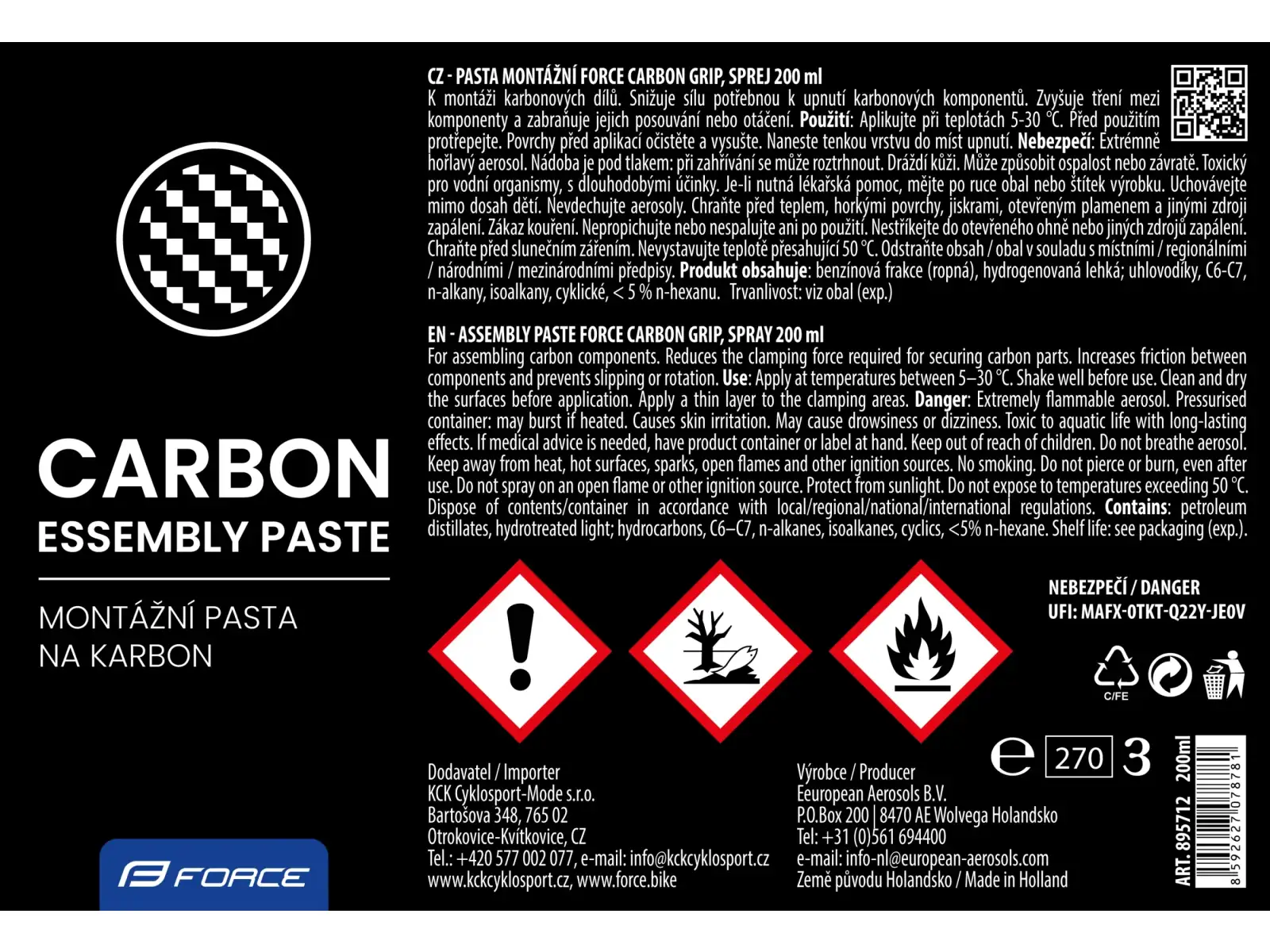 Force Carbon Grip 200 ml smar-spray