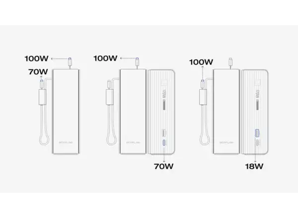 EcoFlow Rapid Power Bank (25000mAh,170W) 2x100W wbudowany kabel USB-C - srebrna