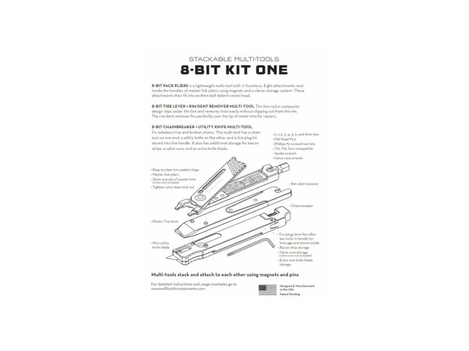 Wolf Tooth 8-BIT Kit One trzyczęściowe narzędzie