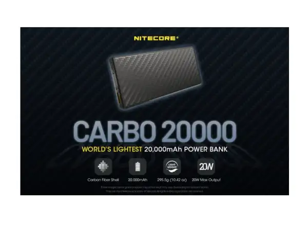 Nitecore wydajny Powerbank CARBO 20000, USB-C, 20000 mAh