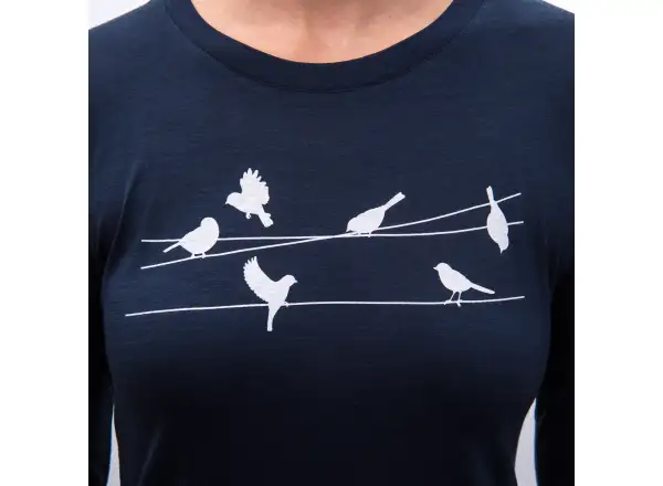 Sensor Merino Active Songbirds damska koszulka dlugi rekaw Deep Blue
