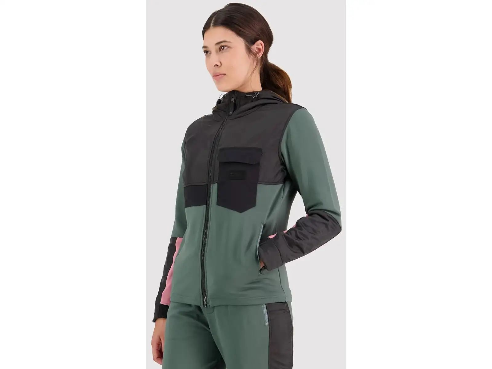 Mons Royale Decade Mid Hoody damska bluza dlugi rękaw Burnt sage/czarna